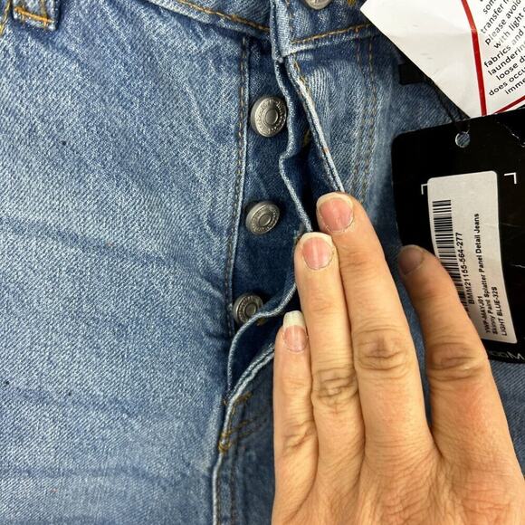 Boohoo Man Womens 32 Boho Flare Leg Paint Splatter blue Jeans denim new pants - Picture 5 of 7